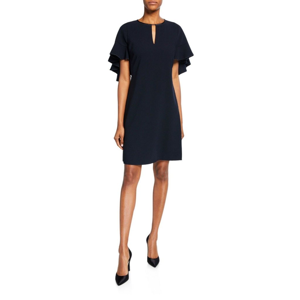 Elie Tahari Theodore Navy Flutter Sleeve Dress